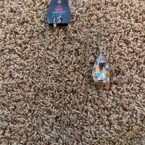 Paparazzi Silver Necklace with Iridescent Pendant